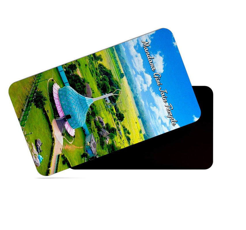 dhcrafts Rectangular Rubber Fridge Magnet / Magnetic Card Multicolor Karnataka Mandaragiri Jain Temple Design Pack of 1 (8.6cm x 5.4cm)